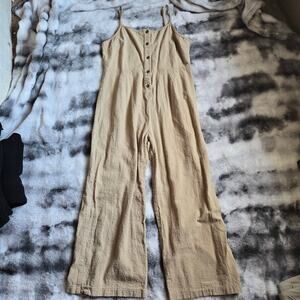 Hem & Thread Beige Button-Front Jumpsuit - Women's Medium